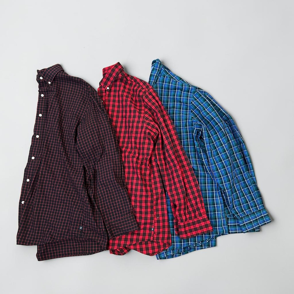 Chaps Mens XL Plaid Button Down Shirt Lot of 3 Easy Care Red Blue Black XL